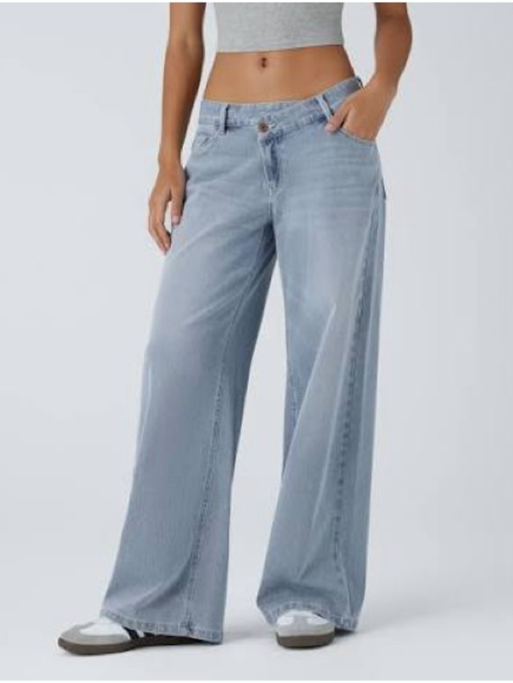 Halara Flex™ Asymmetric Low Rise Zipper Pockets Baggy Wide Leg Jeans Sz Small T